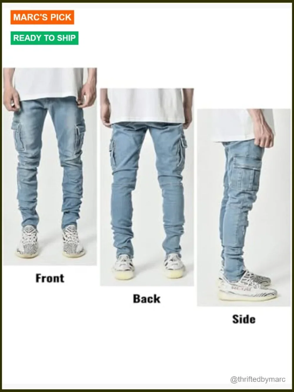 Men's Slim Fit Stretch Denim Cargo Jeans with Multi Pockets